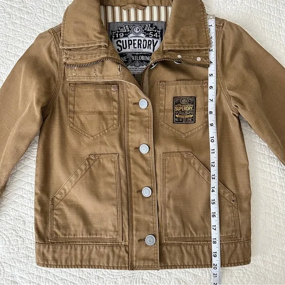 Superdry Fine Tailoring Canvas Tan Utility Work Chore Military Jacket Cotton S - Picture 8 of 13